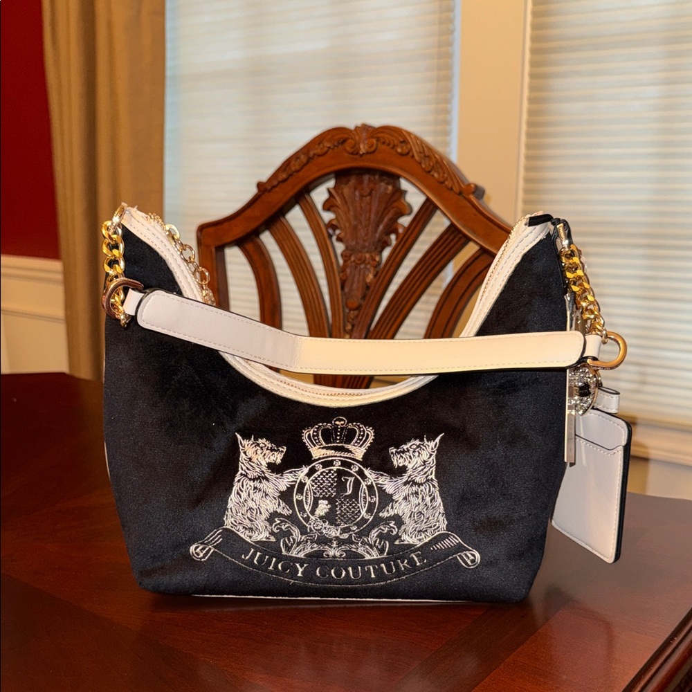 Juicy Couture Black and White Shoulder Bag with Gold Accents